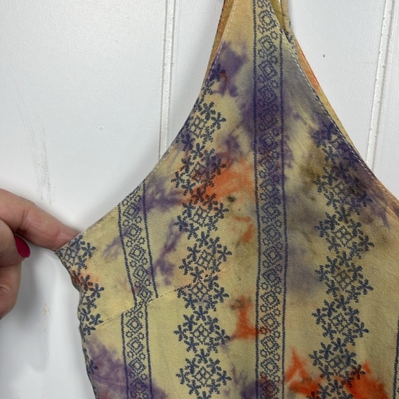 Womens Jumpsuit Tie Slip Straps Blue Snowflake Stripes Tie Dye Wide Leg Zip Back - Picture 4 of 16